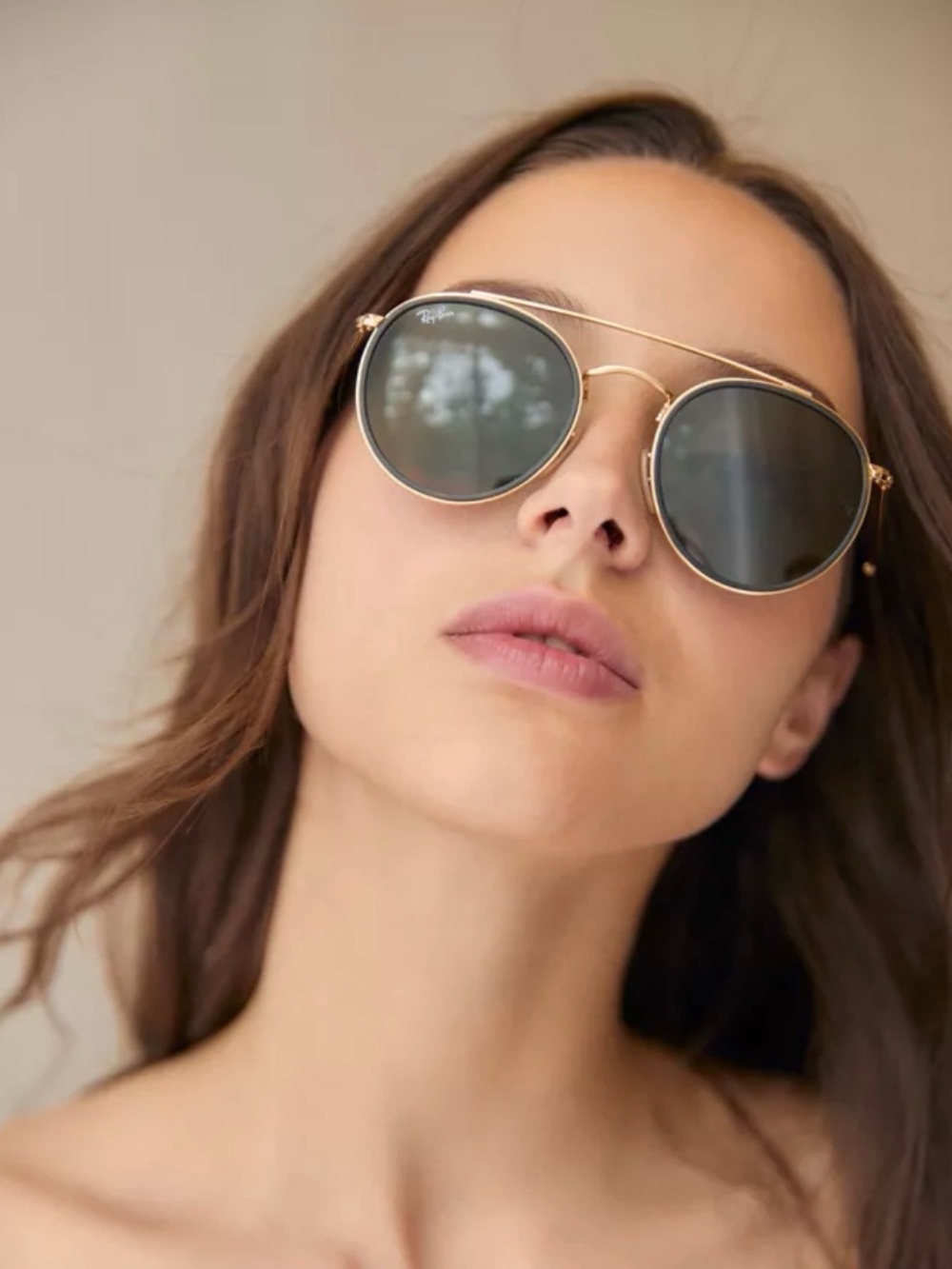 Ray-Ban Round Polarized Metal Sunglasses in Brown and Gold